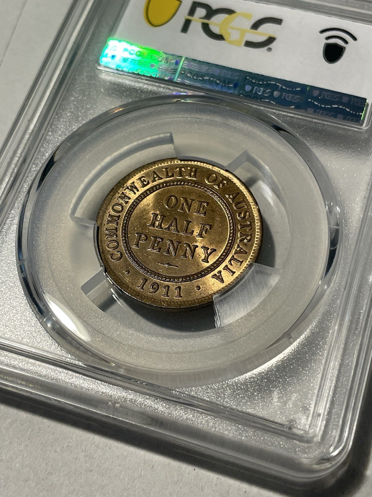 Australia 1911 One Half Penny 1/2d PCGS Graded MS63RB Coin UNC KGV
