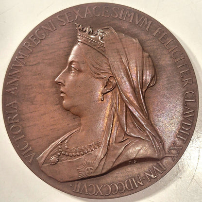 UK GB 1897 Victoria Diamond Jubilee 55mm Bronze Royal Mint Medal Choice Unc