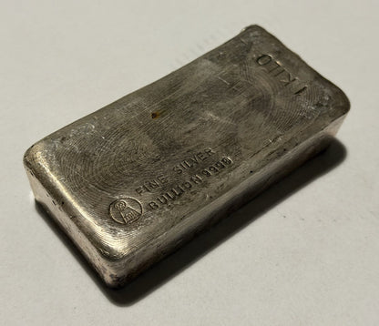Australia Vintage 1kg 9998 Fine Silver Harrington Bullion Bar w/ Pour Lines