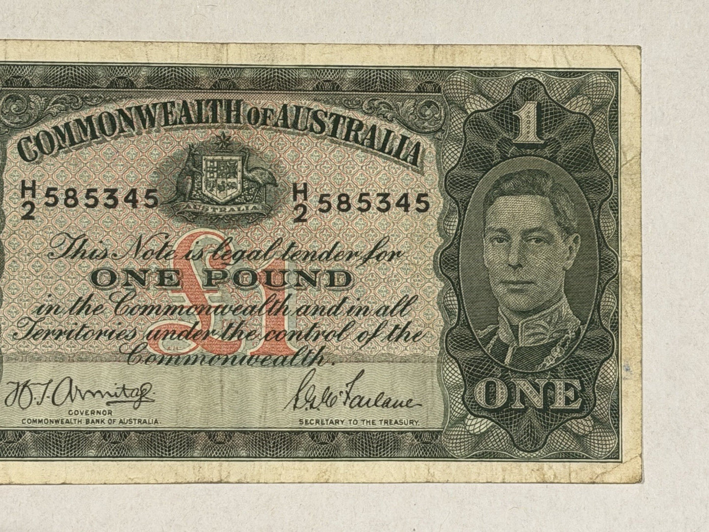 Commonwealth of Australia 1942 £1 One Pound Armitage/McFarlane Paper Banknote VF