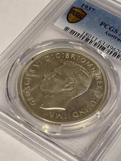 Australia 1937 Crown 5/- Five Shillings PCGS Graded MS63 Large Silver Coin