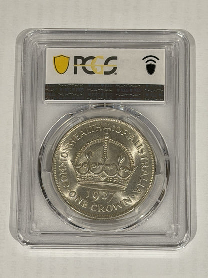 Australia 1937 Crown 5/- Five Shillings PCGS Graded MS62 Large Silver Coin