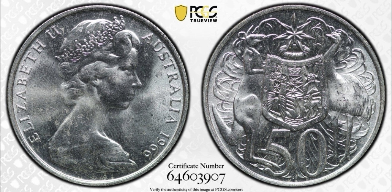 Australia 1966 Round 50c Fifty Cent PCGS Graded MS63 UNC 80% Silver Coin