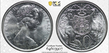 Australia 1966 Round 50c Fifty Cent PCGS Graded MS63 UNC 80% Silver Coin