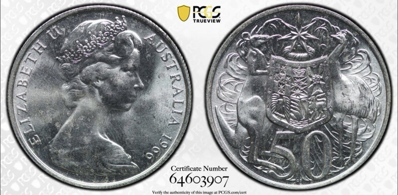 Australia 1966 Round 50c Fifty Cent PCGS Graded MS63 UNC 80% Silver Coin