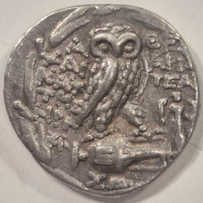 Ancient Greek Athena Owl Silver Tetradrachm Coin (circa 110 BC, New Style) gEF