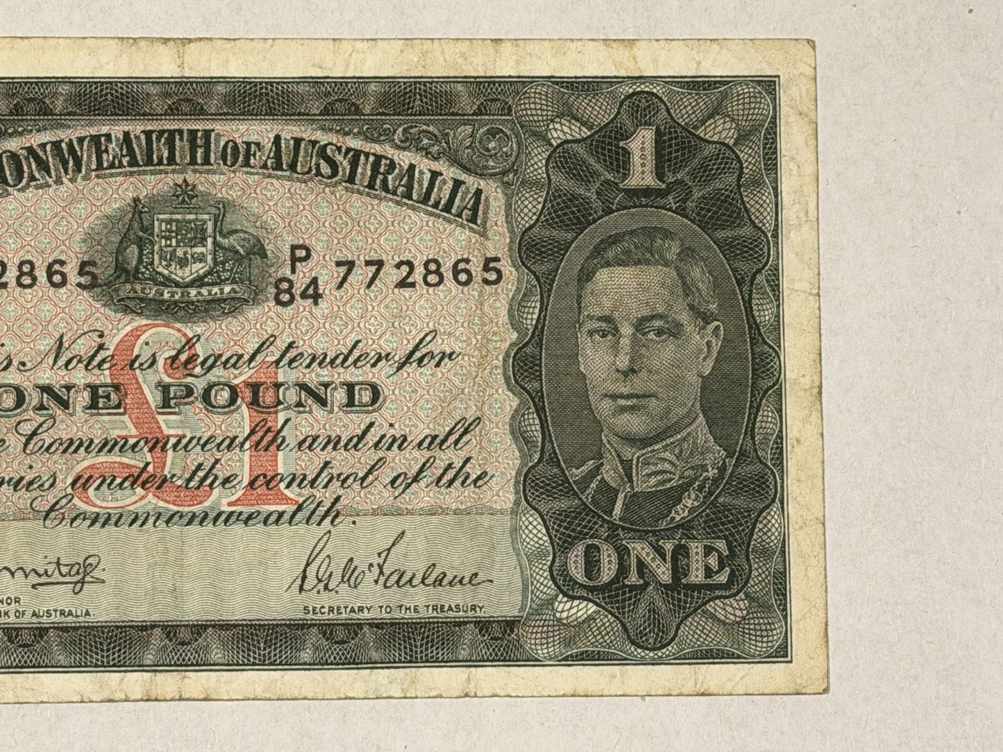 Commonwealth of Australia 1942 £1 One Pound Armitage/McFarlane Paper Banknote VF