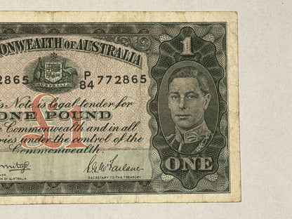 Commonwealth of Australia 1942 £1 One Pound Armitage/McFarlane Paper Banknote VF