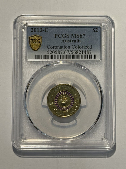 Australia 2013 C Mint Mark $2 Queen’s Coronation PCGS Graded MS67 Coloured Coin