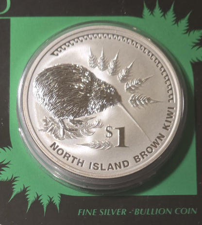 New Zealand 2006 Silver Dollar North Island Brown Kiwi 1oz 999 Silver Coin