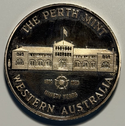Australia 1899-1989 90th Anni. of Perth Mint 1oz 999 Silver Vintage Medallion