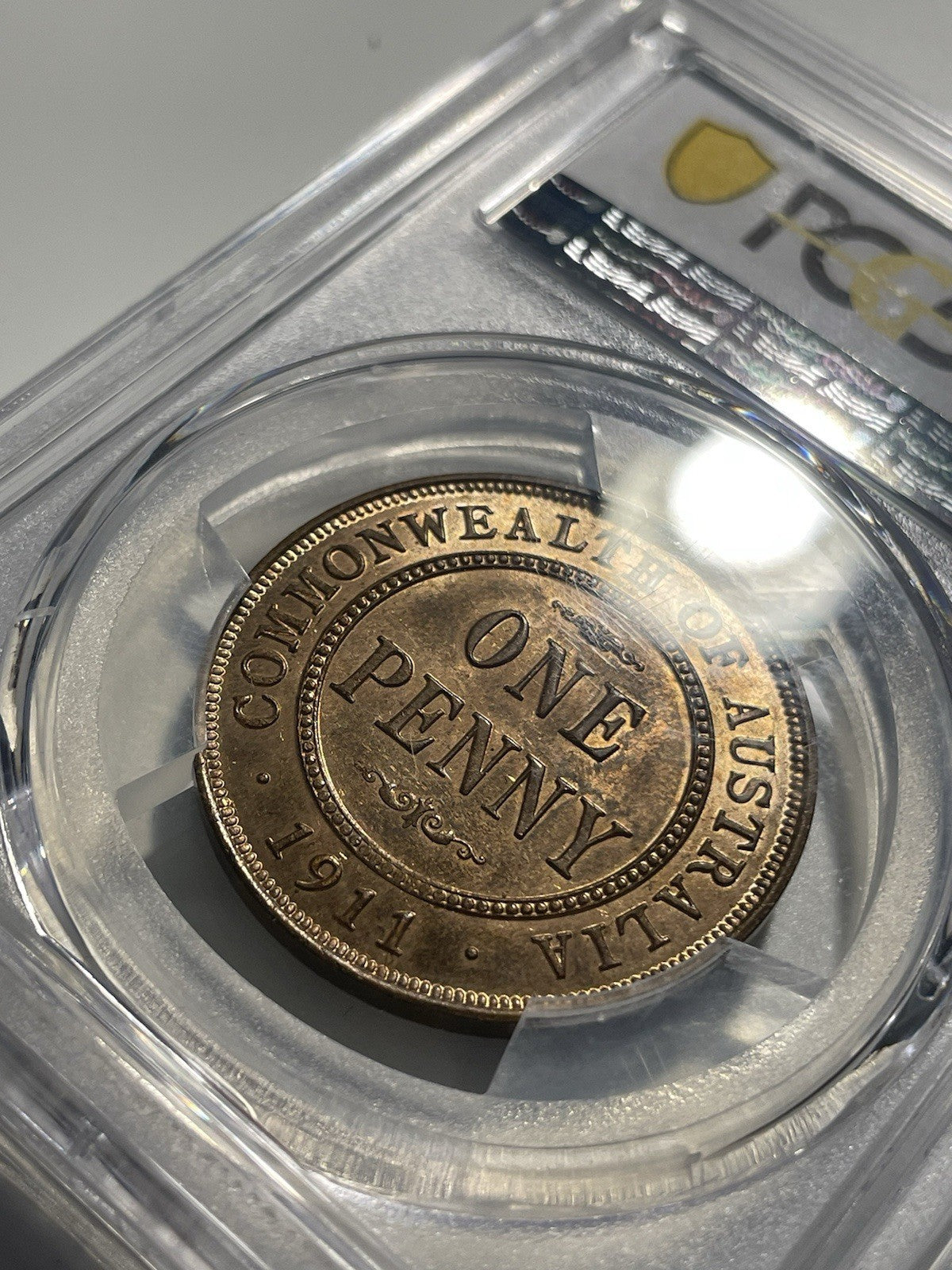 Australia 1911(L) One Penny 1d PCGS Graded MS64RB Coin Choice UNC KGV