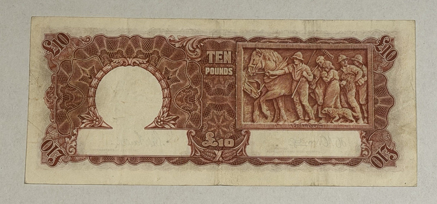 Australia 1943 £10 Ten Pound Armitage/McFarlane KGV Paper Banknote VF