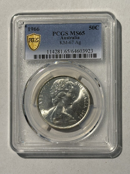 Australia 1966 Round 50c Fifty Cent PCGS Graded MS65 GEM 80% Silver Coin