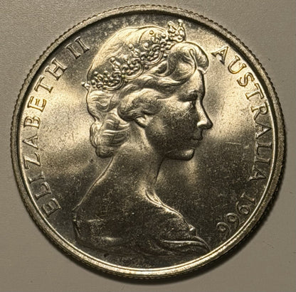 UNC 1966 Round 50c Coin Australia Double Bar Variety 80% Silver
