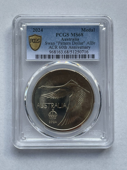 Australia 2024 Swan $1 One Dollar Pattern AlBr UNC PCGS Graded MS68 Medal