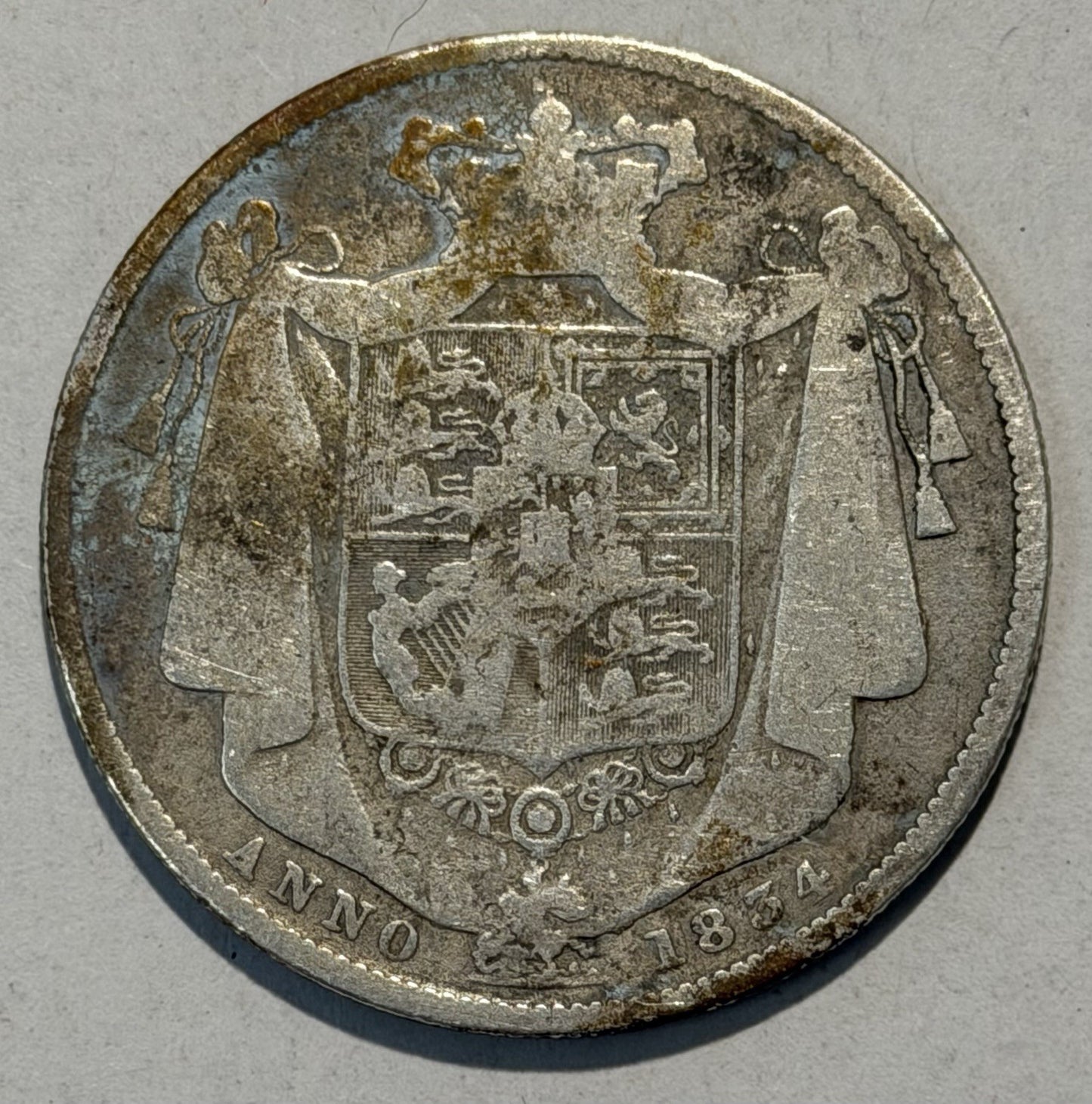 United Kingdom UK 1834 Half Crown 2/6 William IV Fine Silver Coin