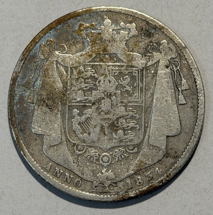 United Kingdom UK 1834 Half Crown 2/6 William IV Fine Silver Coin