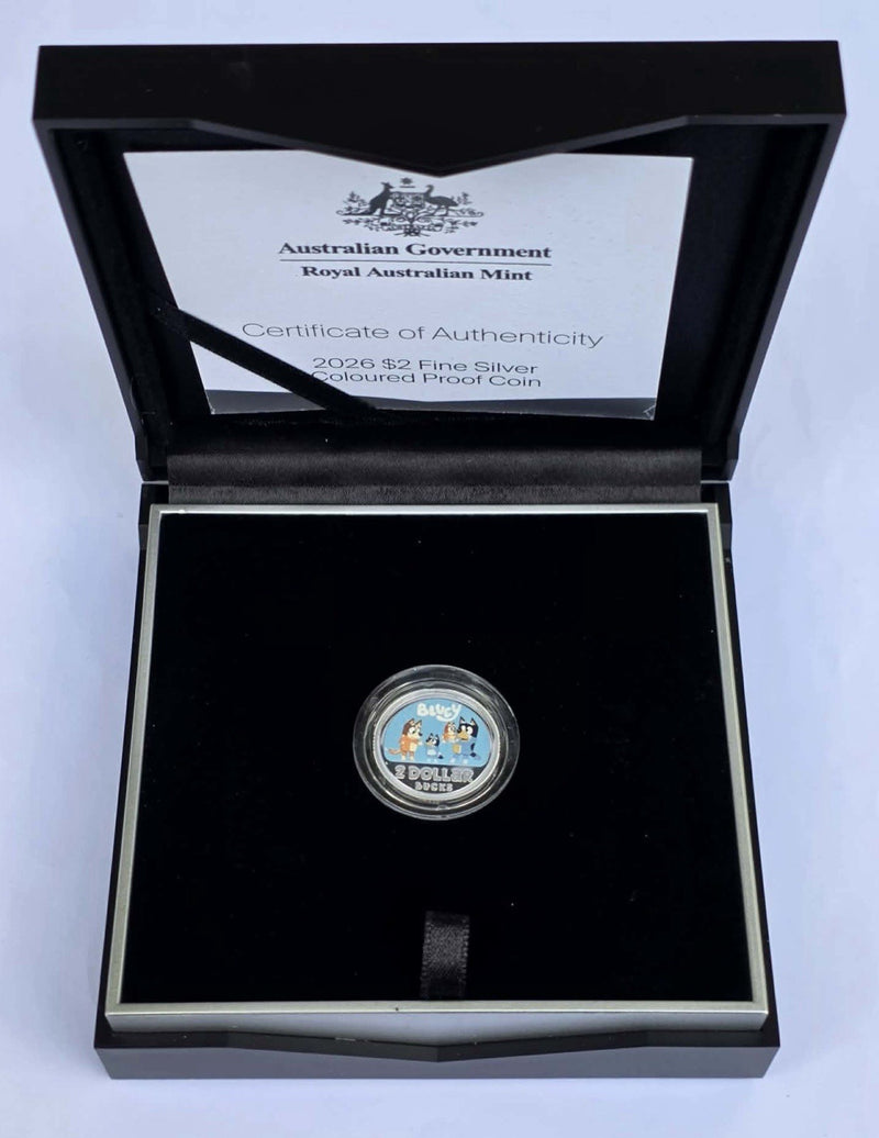 Australia 2026 $2 Two Dollar Bucks Bluey 999 Fine Silver Coloured Proof Coin