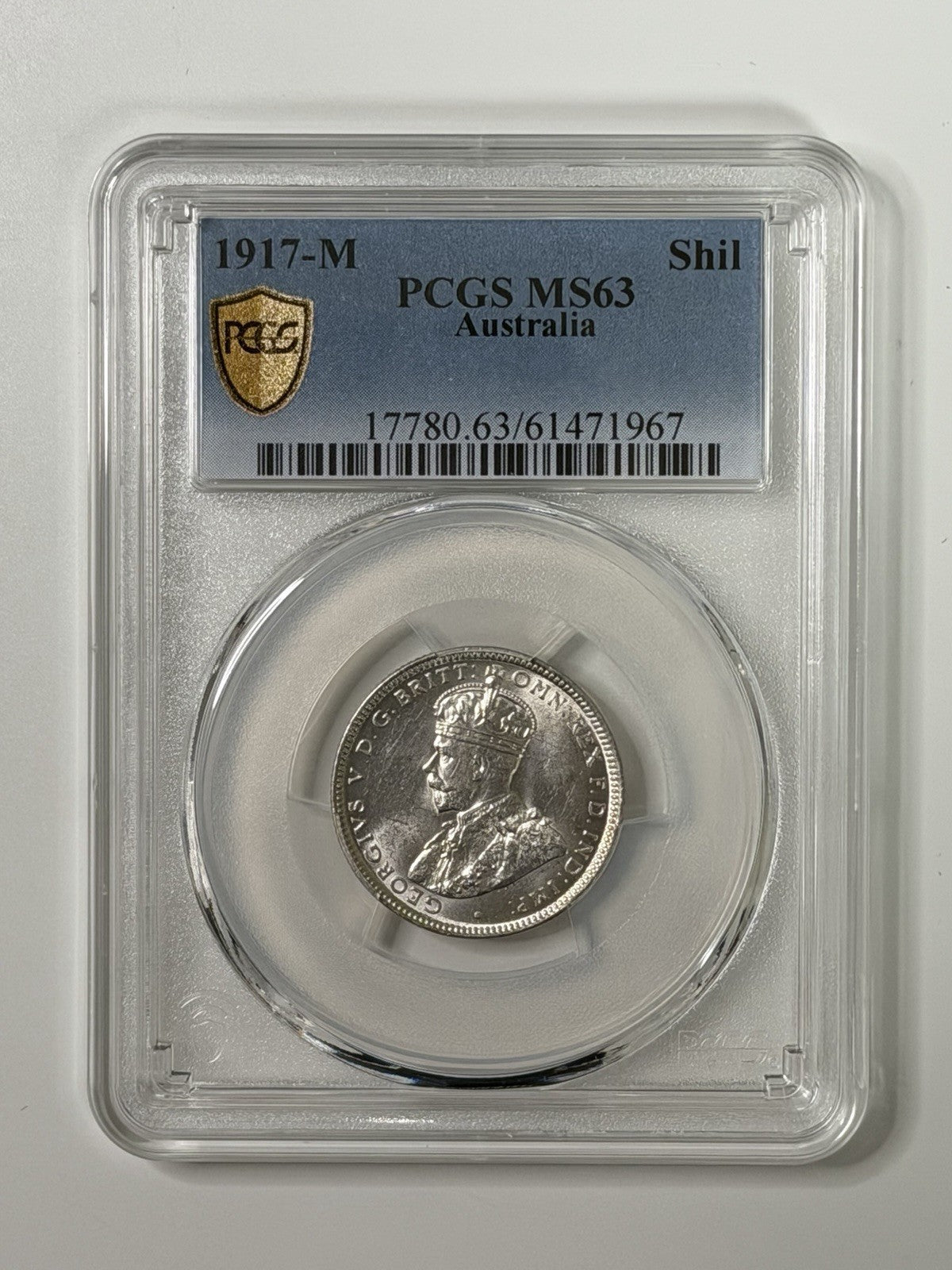 Australia 1917 One Shilling 1/- PCGS Graded MS63 KGV UNC Silver Coin