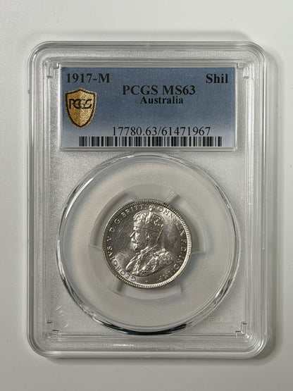Australia 1917 One Shilling 1/- PCGS Graded MS63 KGV UNC Silver Coin
