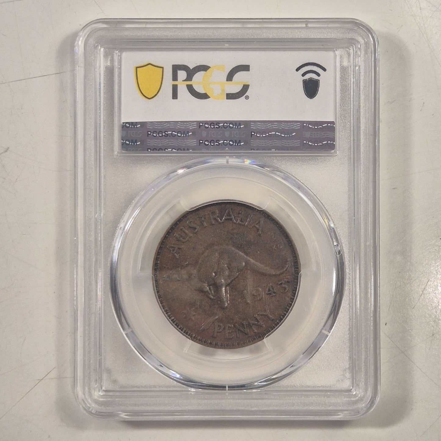 Australia 1943(Y.) Error Flipover Double Strike Penny Coin PCGS AU50