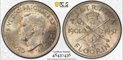 Australia Predecimal 1951 Golden Jubilee 2/- Florin PCGS AU58 with Trueview