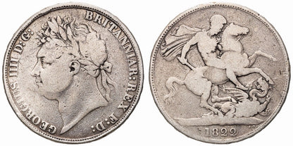 Great Britain UK 1822 Crown Five Shillings 5/- George IV Silver Coin VG Scarce
