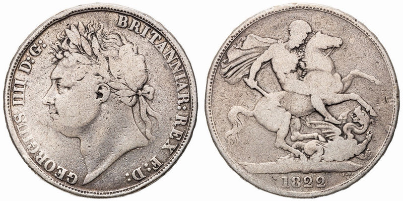 Great Britain UK 1822 Crown Five Shillings 5/- George IV Silver Coin VG Scarce