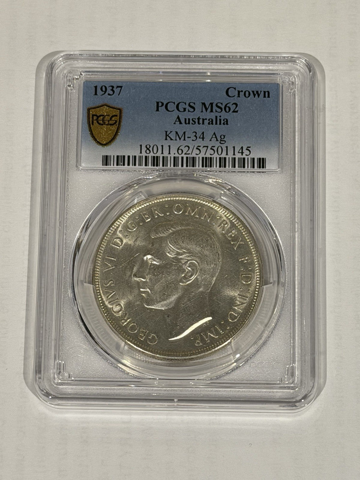 Australia 1937 Crown 5/- Five Shillings PCGS Graded MS62 Large Silver Coin