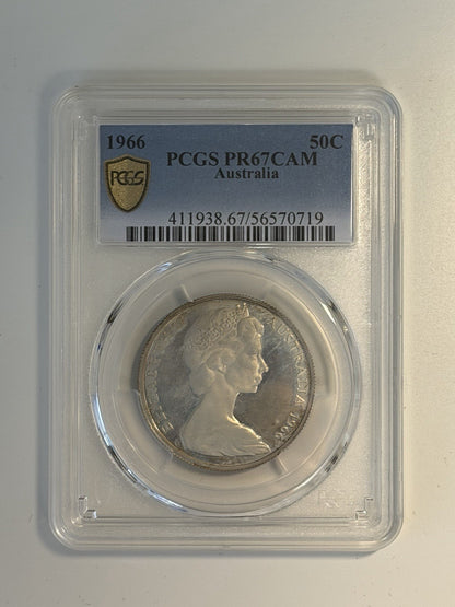 Australia 1966 50c Fifty Cents Silver Proof PCGS Graded PR67CAM FDC