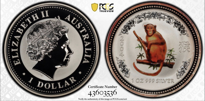 Australia 2004 1oz Silver Lunar Series I Monkey PCGS Graded MS70 TOP POP Coin