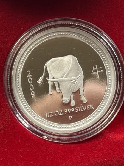 2008 (2009) Australia Perth Mint Lunar Ox 1/2oz $1 Series I Silver Proof Coin