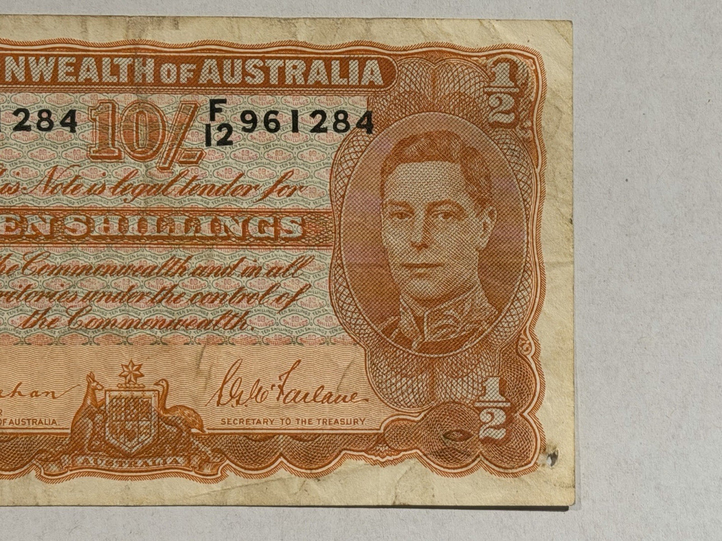 Commonwealth Australia 1939 10/- Ten Shillings Sheehan/Mcfarlane Banknote VF