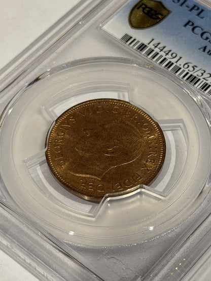 Australia 1951-PL Half Penny 1/2d PCGS Graded MS65RB Red Brown Copper Coin
