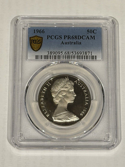 Australia 1966 50c Fifty Cents Silver Proof PCGS Graded PR68DCAM FDC