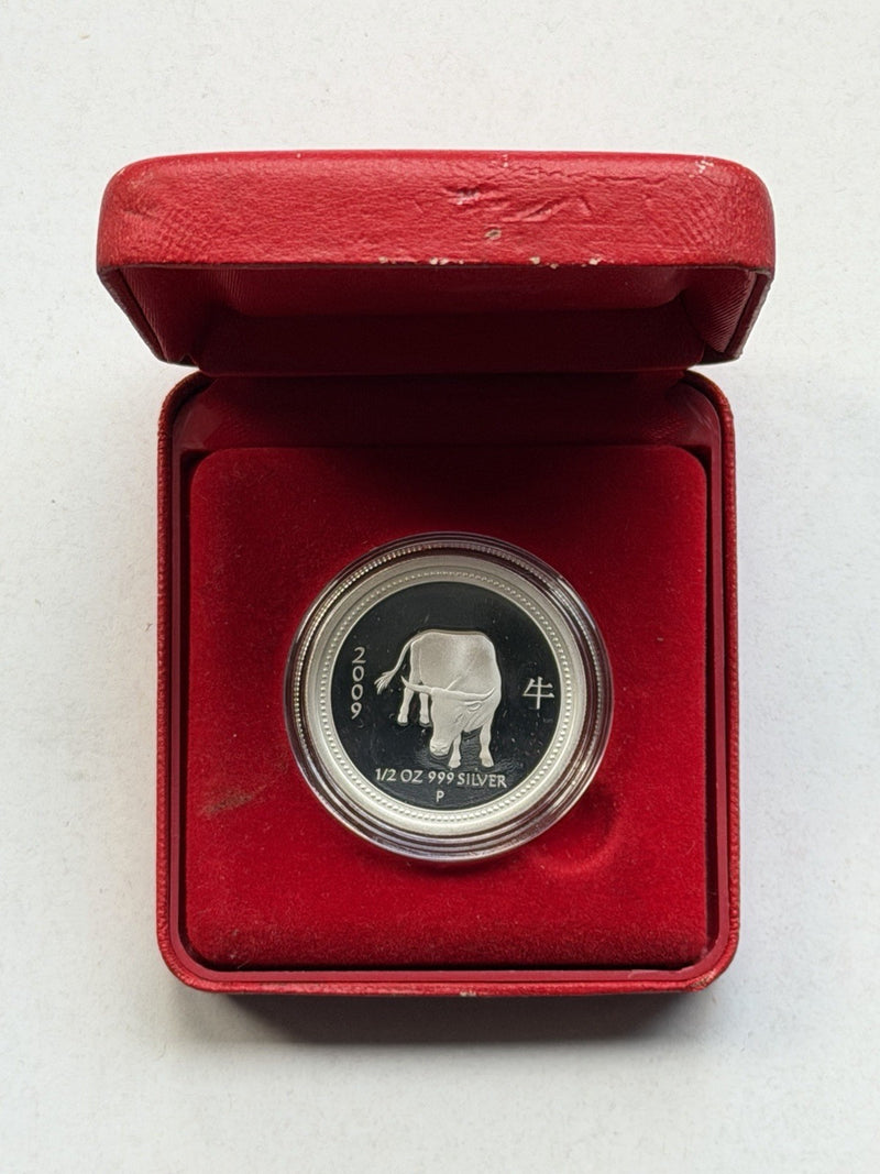 2008 (2009) Australia Perth Mint Lunar Ox 1/2oz $1 Series I Silver Proof Coin