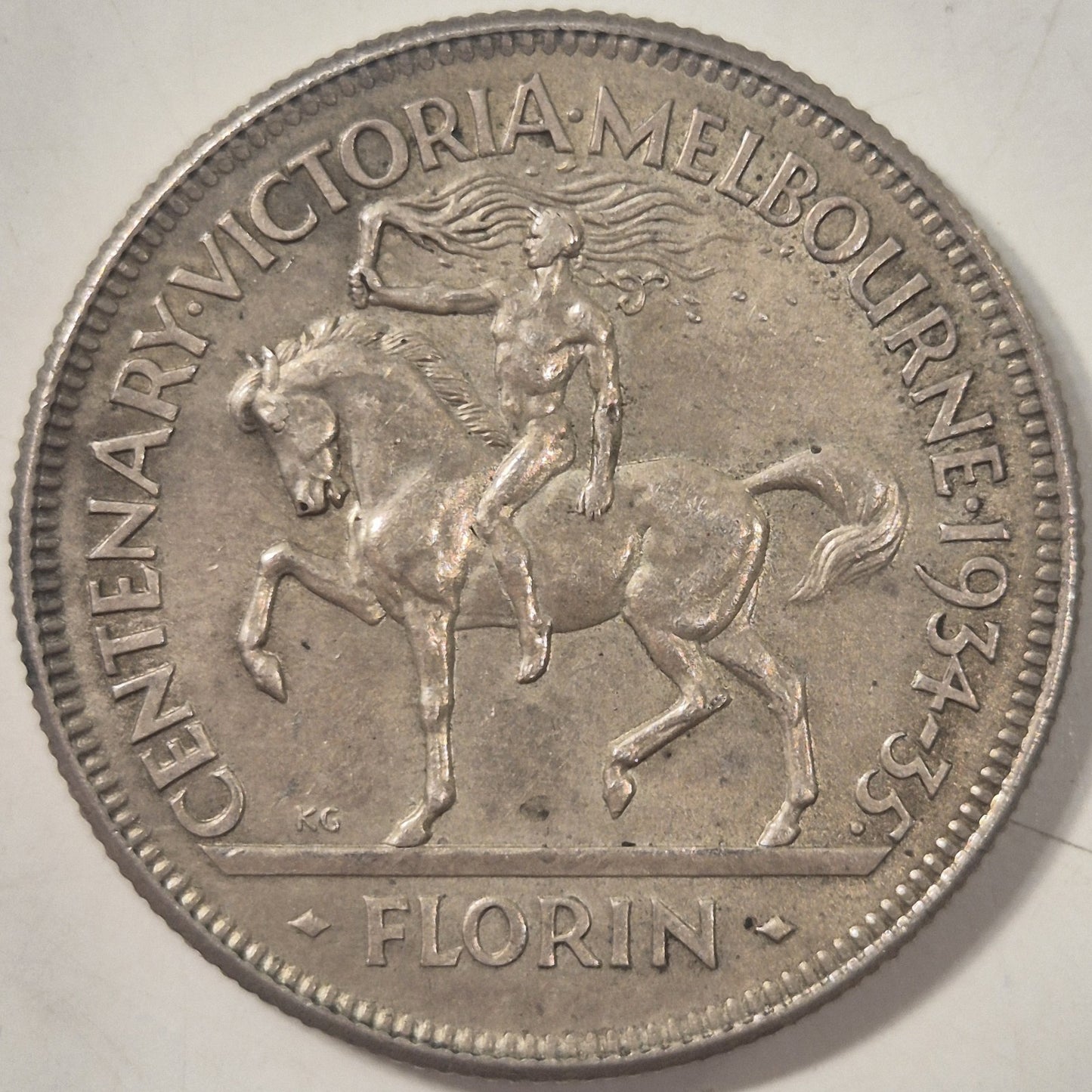 Australia 1934-35 Melbourne Centenary Florin 2/- Silver Coin EF Low Mintage