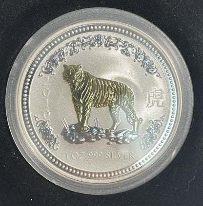 Australia 2010 (2007) Gilded Tiger 1oz 999 Silver $1 Coin Perth Mint Scarce