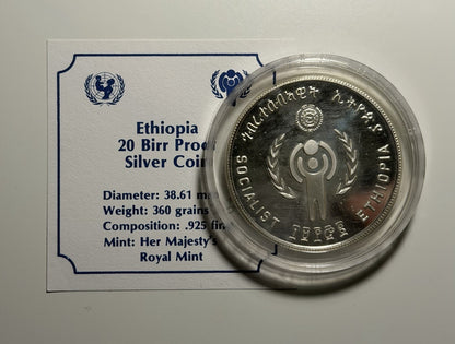 1972 (1980) Ethiopia 20 Twenty Birr Year of the Child Silver Proof Coin