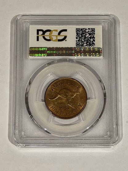 Australia 1951-PL Half Penny 1/2d PCGS Graded MS65RB Red Brown Copper Coin