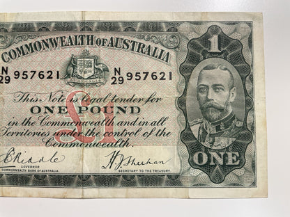 Australia 1933 £1 One Pound Riddle/Sheehan Predecimal Paper Banknote Very Fine
