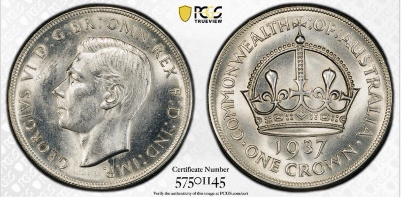 Australia 1937 Crown 5/- Five Shillings PCGS Graded MS62 Large Silver Coin