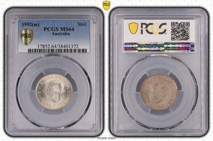 Australia 1952(m) Shilling 1/- PCGS Graded MS64 UNC Silver Coin