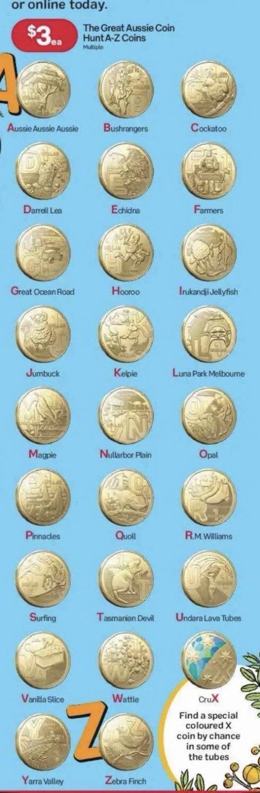 UNC 2022 Great Aussie Coin Hunt $1 Alphabet Set 26 Coins A-Z From Security Bag