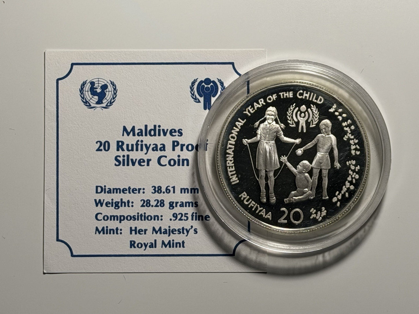 Maldives 1979 20 Twenty Rufiyaa Year of the Child Silver Proof Coin