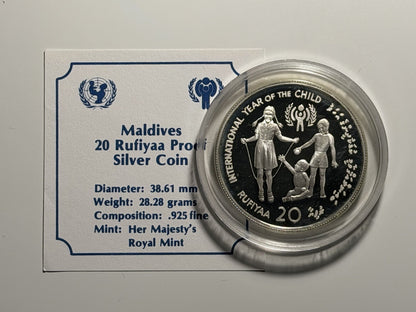 Maldives 1979 20 Twenty Rufiyaa Year of the Child Silver Proof Coin