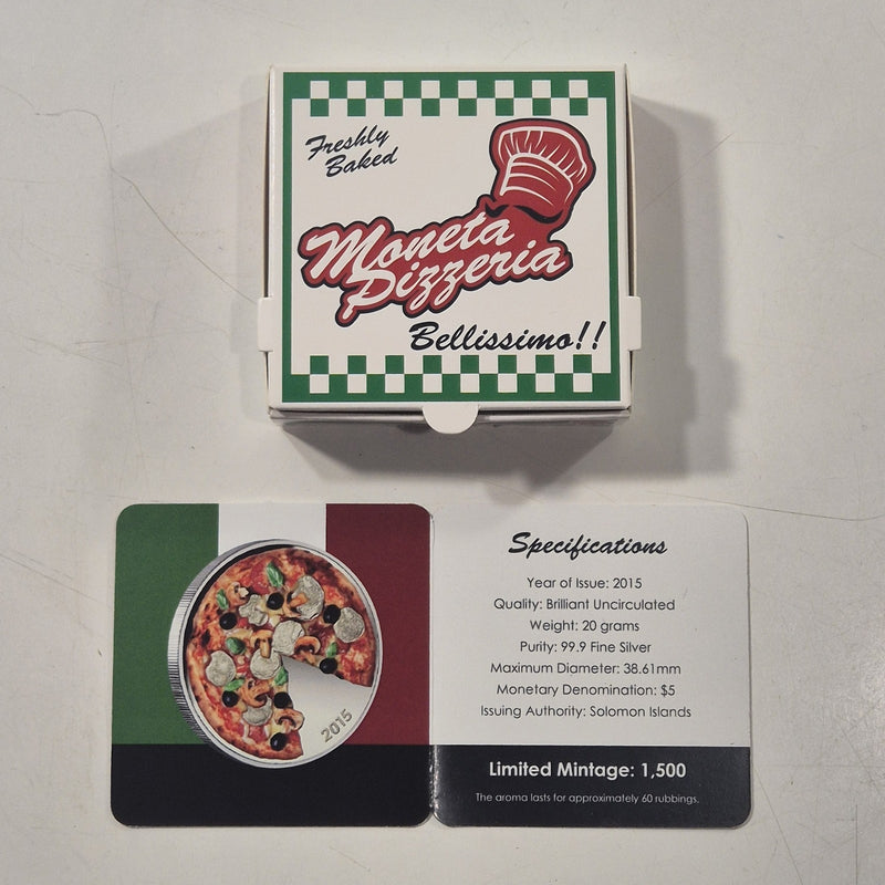 Solomon Islands 2015 Pizza Moneta Pizzeria $5 20g Scented Fine Silver Unc Coin