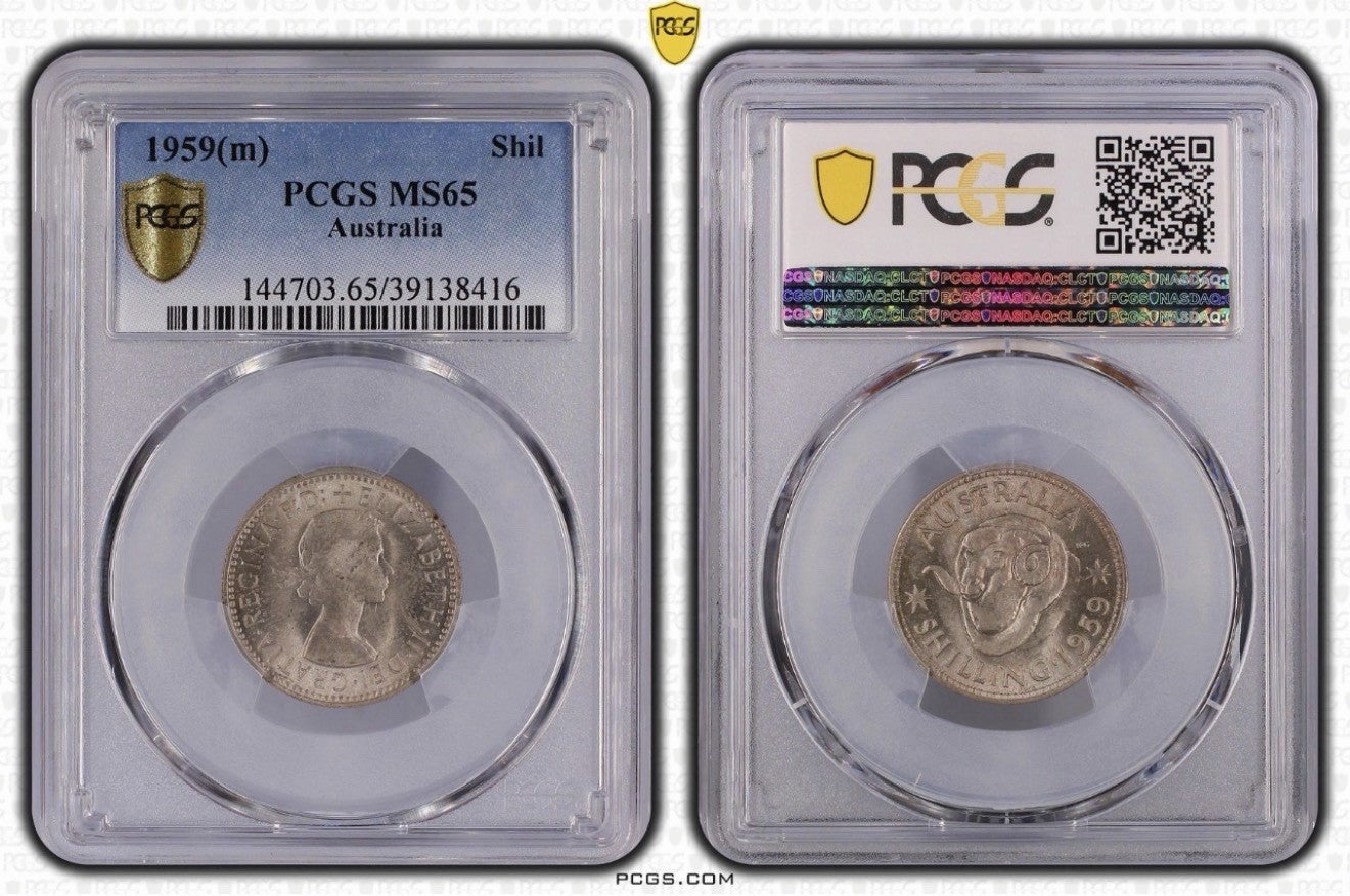 Australia 1959(m) Shilling 1/- PCGS Graded MS63 UNC Silver Coin