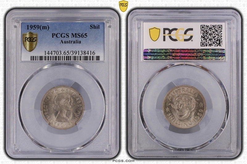 Australia 1959(m) Shilling 1/- PCGS Graded MS63 UNC Silver Coin